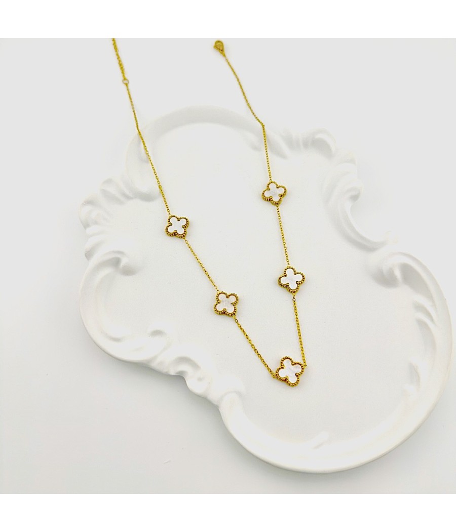 Κολιέ Τετράφυλλο με Πολύχρωμα Χρυσό