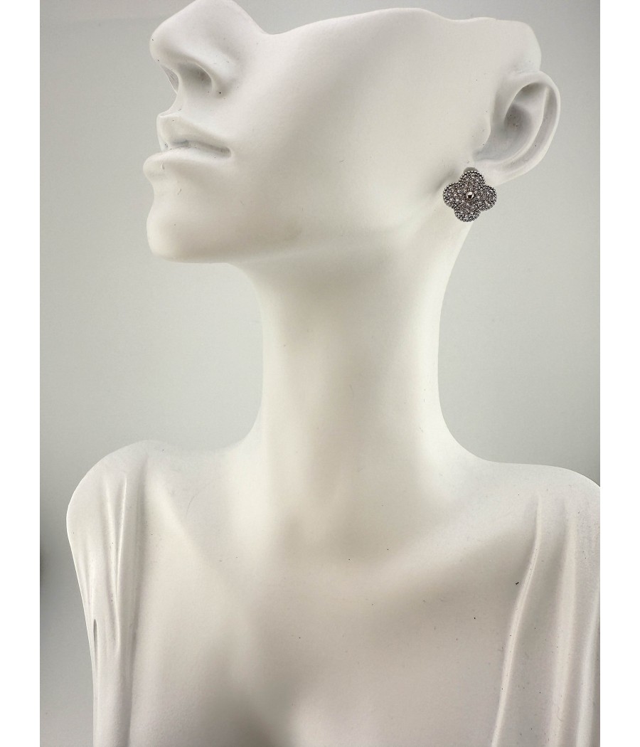 Σκουλαρίκια Τετράφυλλο με Στρας – Ασήμι & Χρυσό