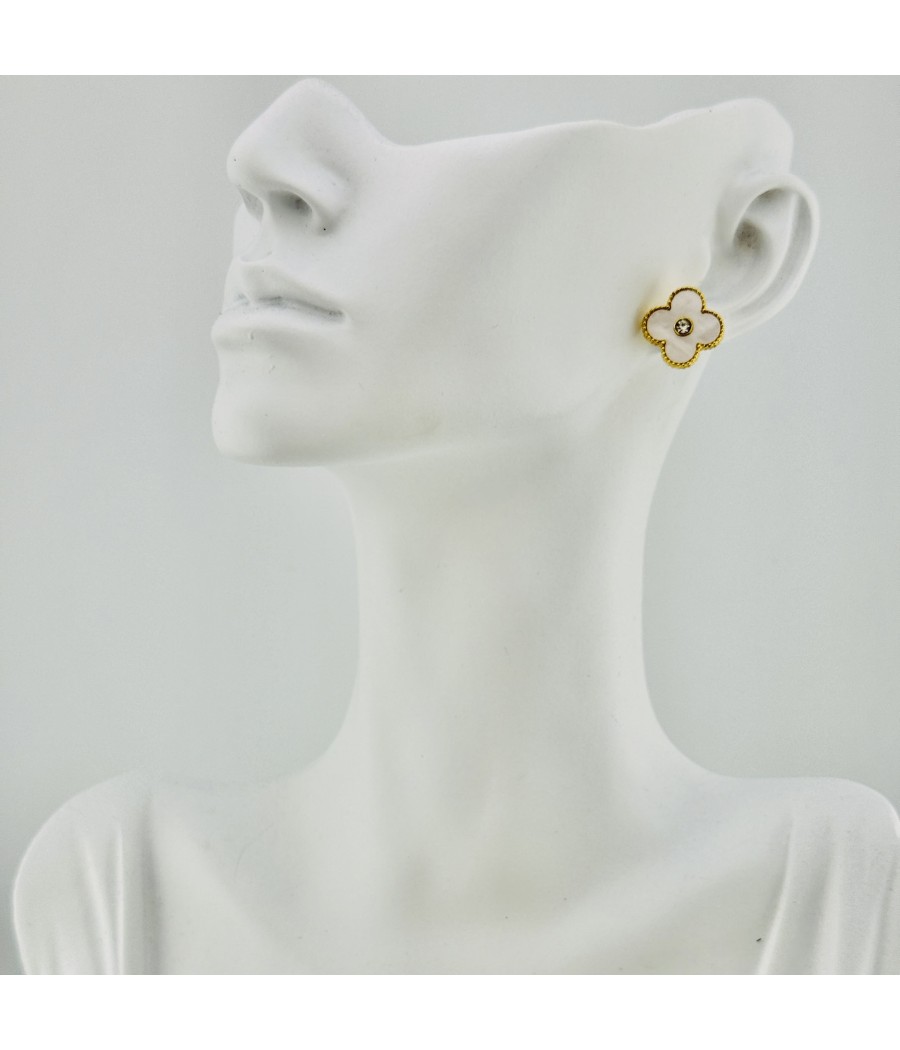 Σκουλαρίκια Τετράφυλλο Λεπτομέρεια ζιργκόν Χρύσο