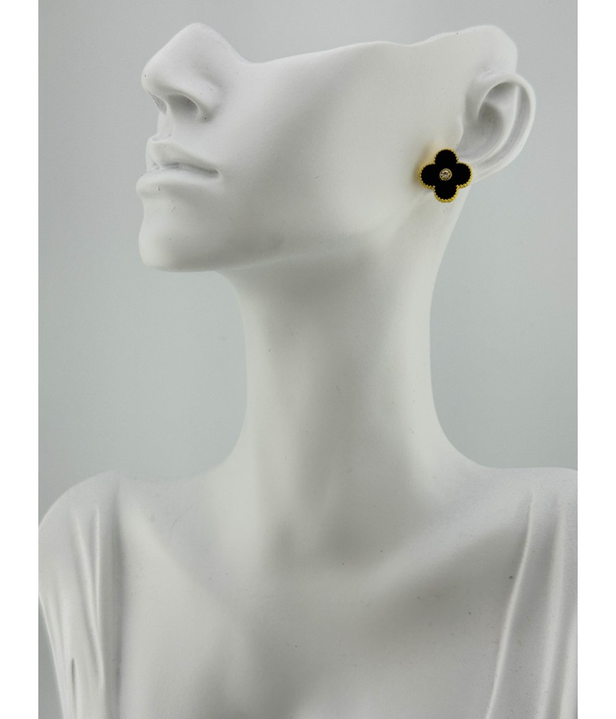 Σκουλαρίκια Τετράφυλλο Λεπτομέρεια ζιργκόν Χρύσο