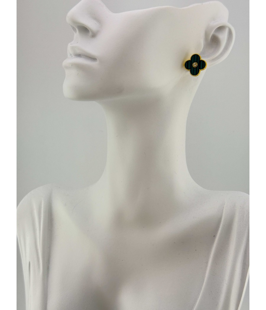 Σκουλαρίκια Τετράφυλλο Λεπτομέρεια ζιργκόν Χρύσο