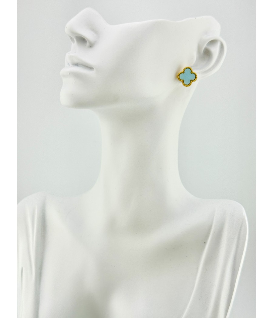 Σκουλαρίκια Τετράφυλλο με Φίλντισι Χρύσο