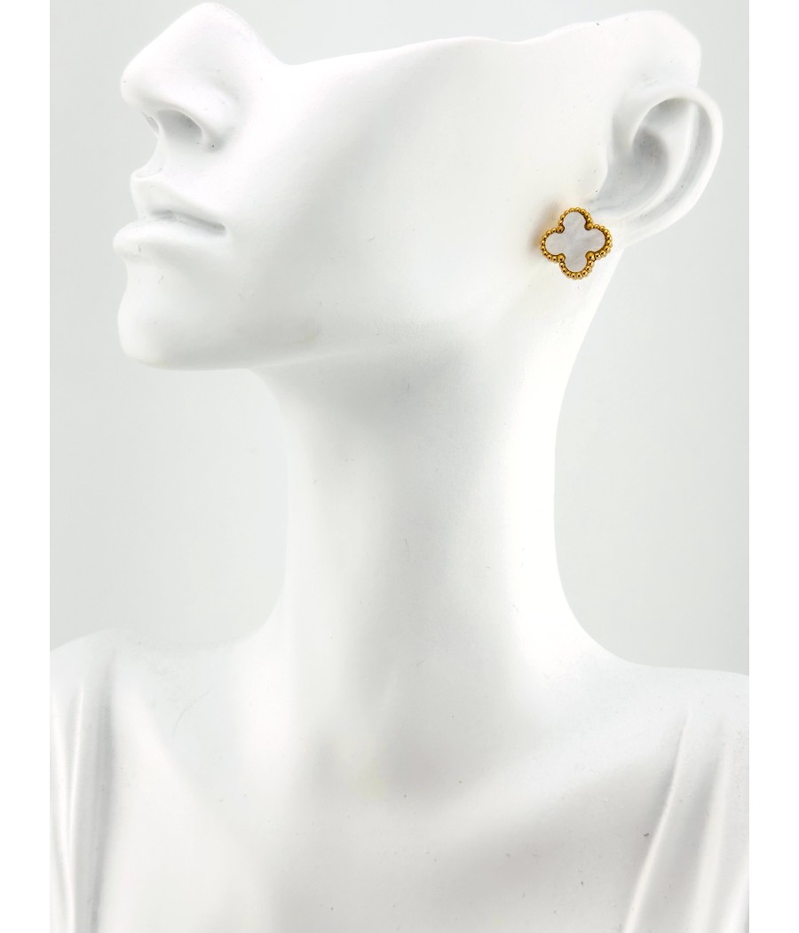 Σκουλαρίκια Τετράφυλλο με Φίλντισι Χρύσο