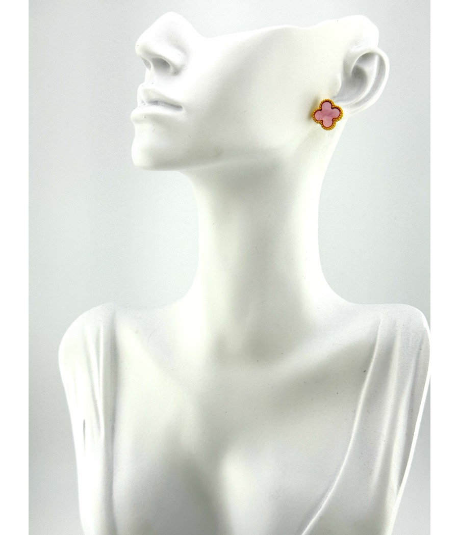 Σκουλαρίκια Τετράφυλλο με Φίλντισι Χρύσο