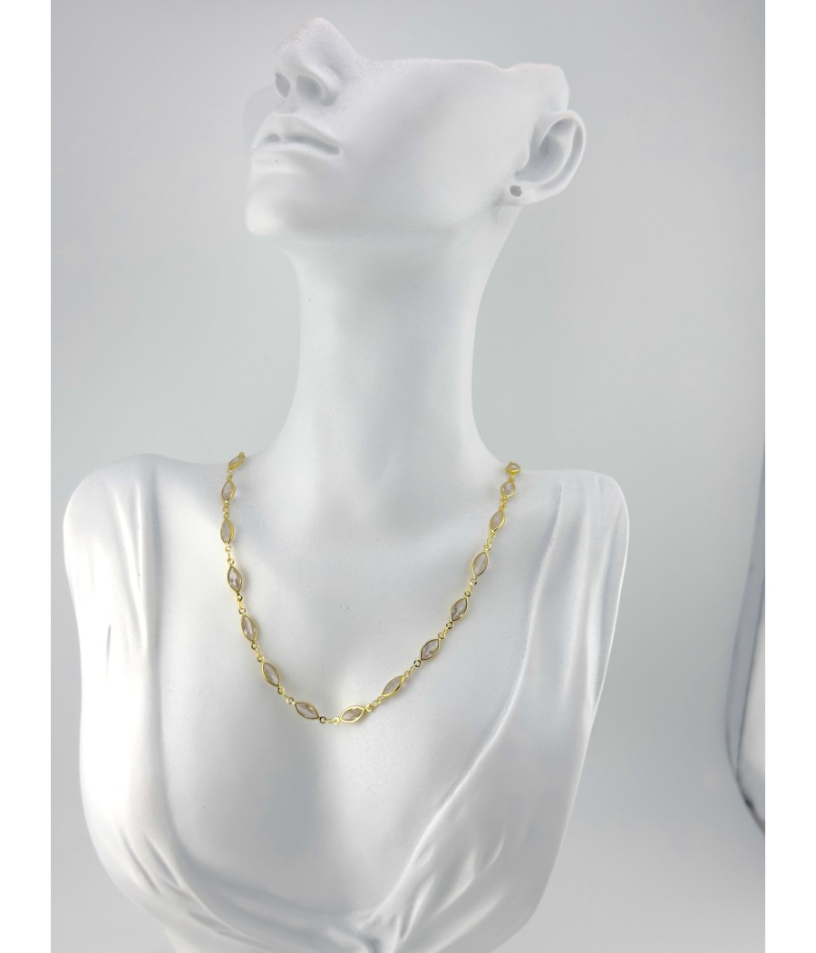 Κολιέ με Οβάλ Πέτρες σε Ασημί & Χρυσό