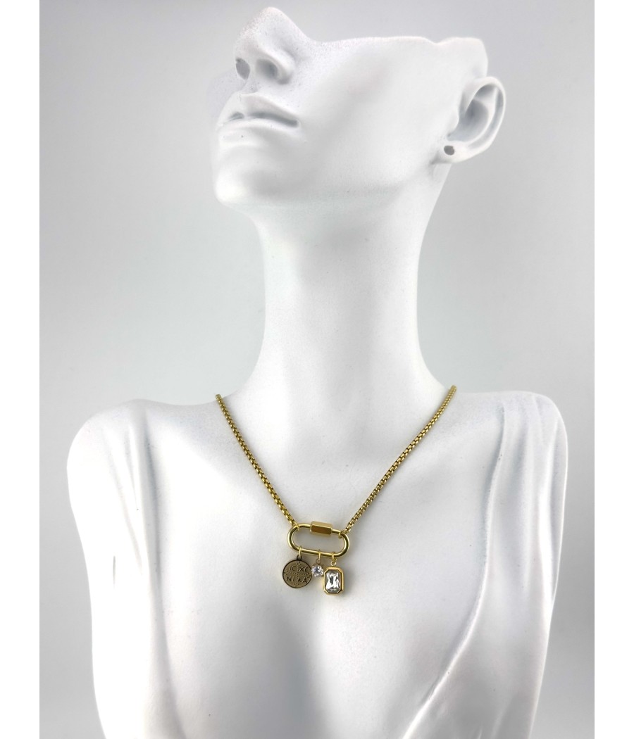 Κολιέ Κωνσταντινάτο Χρυσό με Μενταγιόν (Λευκό & Μπλε Ζιργκόν)