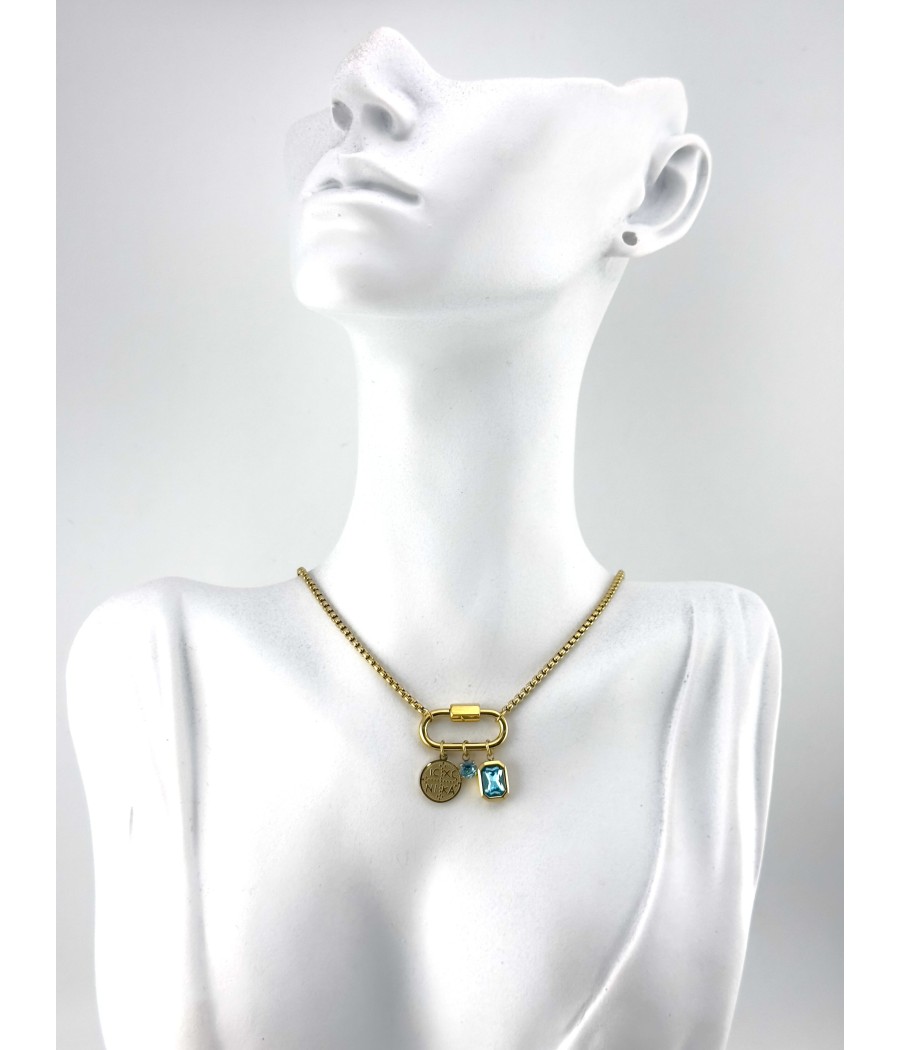 Κολιέ Κωνσταντινάτο Χρυσό με Μενταγιόν (Λευκό & Μπλε Ζιργκόν)