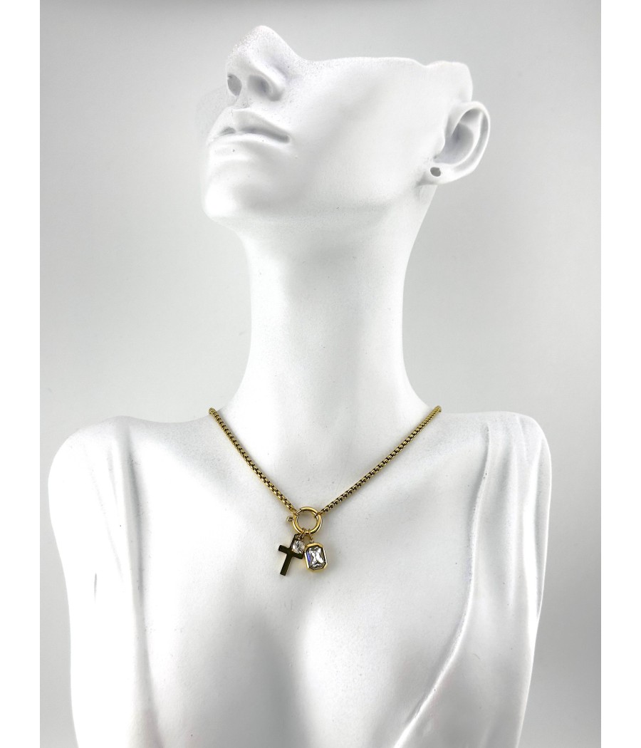 Κολιέ Χρυσό με Σταυρό & Κρεμαστό Ζιργκόν