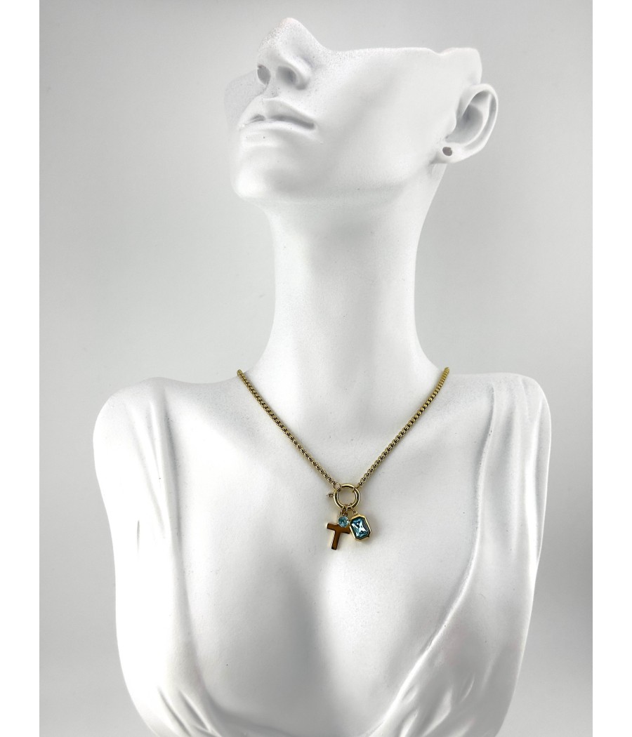 Κολιέ Χρυσό με Σταυρό & Κρεμαστό Ζιργκόν