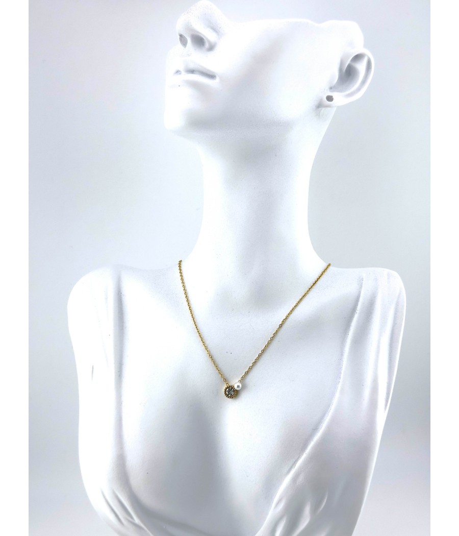 Κολιέ με Στρας και Μαργαριτάρι – Ασημί & Χρυσό