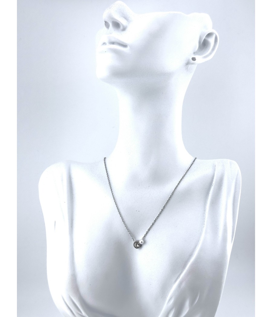 Κολιέ με Στρας και Μαργαριτάρι – Ασημί & Χρυσό