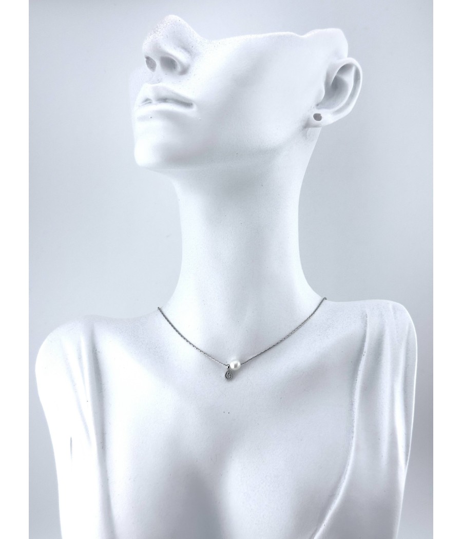 Κολιέ Μαργαριτάρι με Διακριτικό Σχέδιο – Ασήμι & Χρυσό