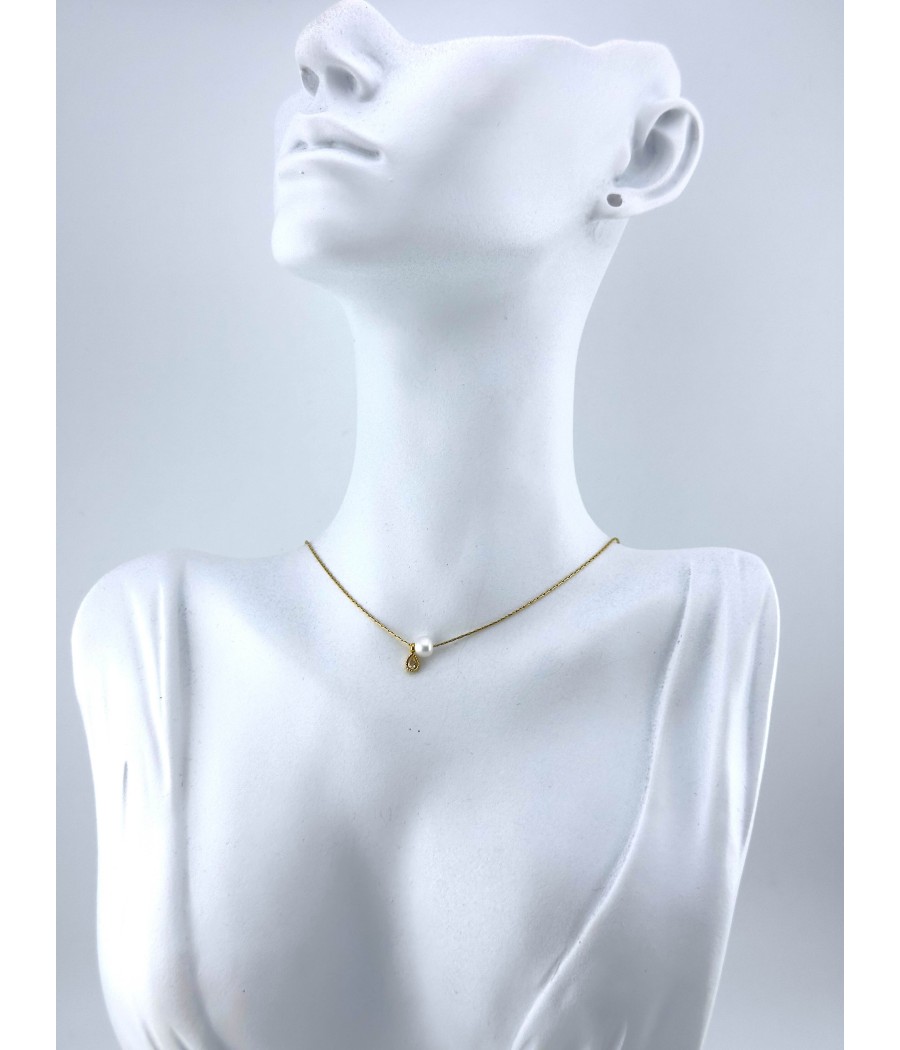 Κολιέ Μαργαριτάρι με Διακριτικό Σχέδιο – Ασήμι & Χρυσό