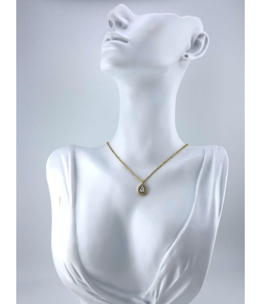 Κολιέ Δάκρυ με Ζιργκόν – Ασημί & Χρυσό