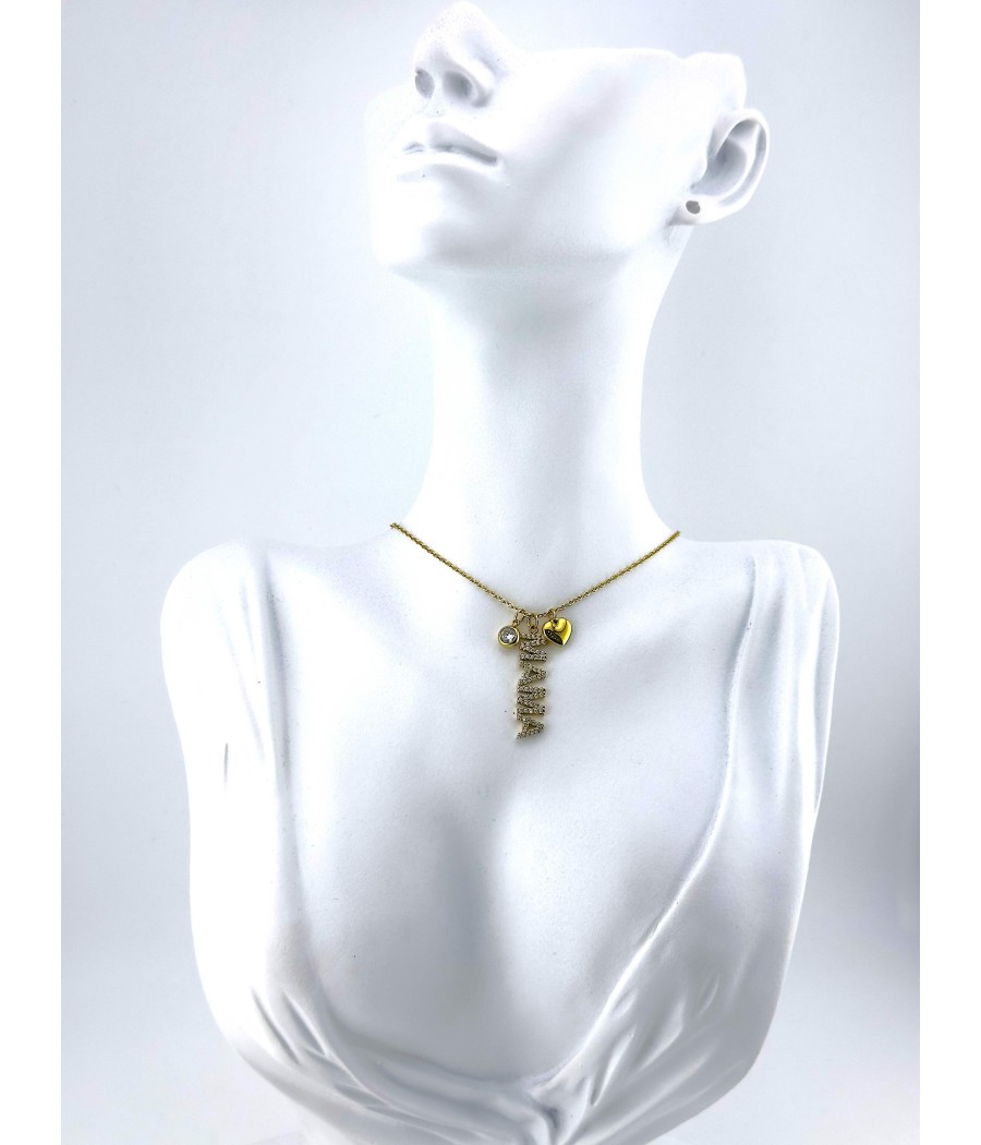 Κολιέ "Μαμά" με Ζιργκόν σε Ασήμι & Χρυσό