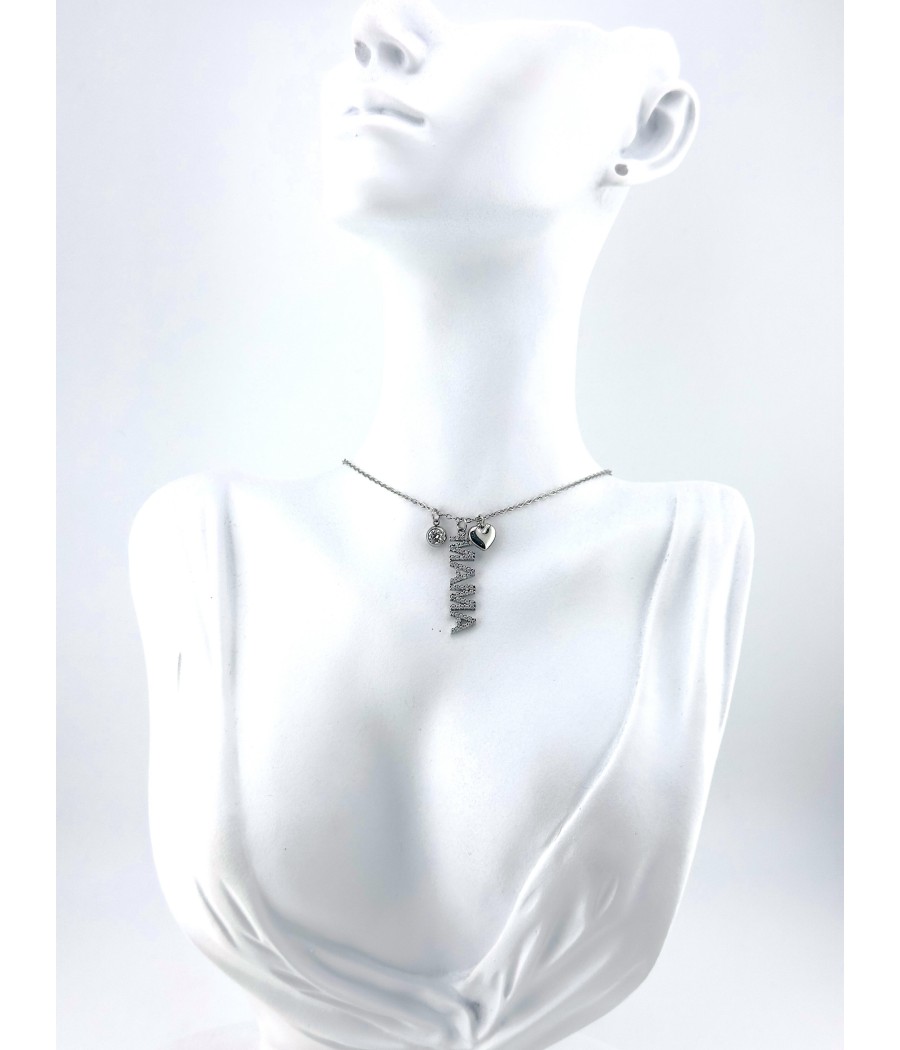 Κολιέ "Μαμά" με Ζιργκόν σε Ασήμι & Χρυσό