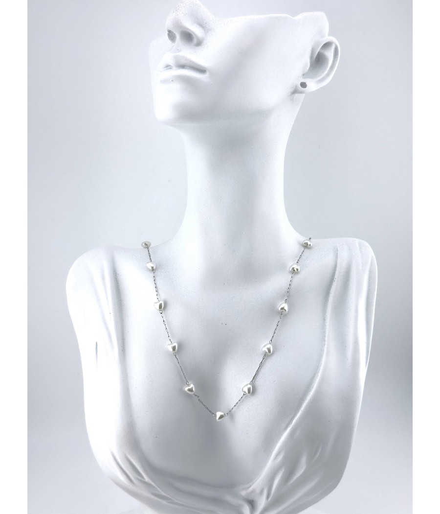 Κολιέ Καρδούλες με Μαργαριτάρια – Ατσάλι Ασημί & Χρυσό