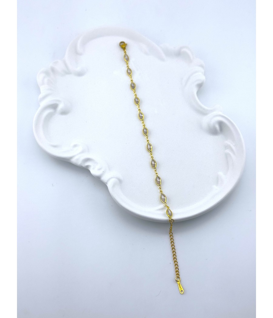 Βραχιόλι Αλυσίδα με Μακρόστενα Κρυσταλάκια – Ασήμι & Χρυσό