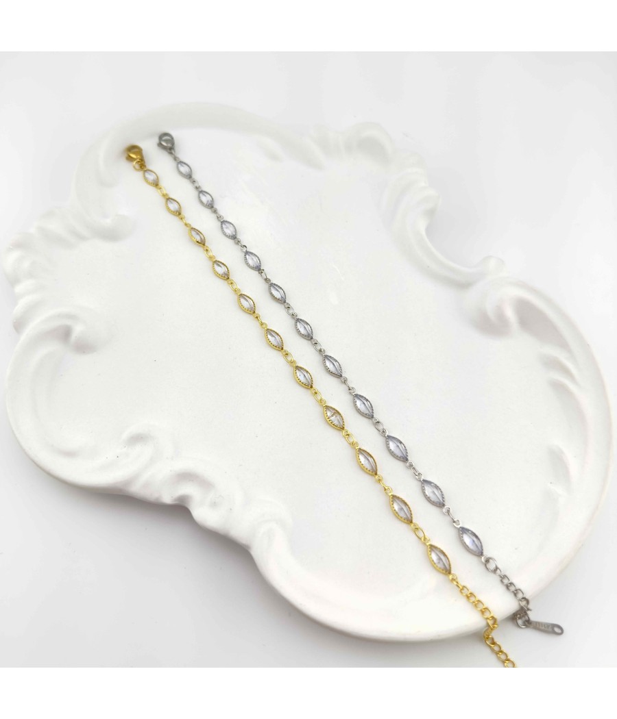 Βραχιόλι Αλυσίδα με Μακρόστενα Κρυσταλάκια – Ασήμι & Χρυσό