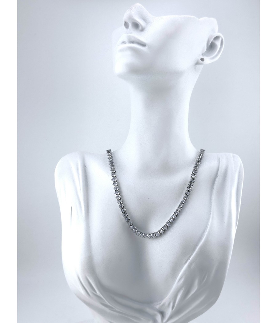 Κολιέ Ριβιέρα Μακρύ με Ζιργκόν – Ασημί & Χρυσό