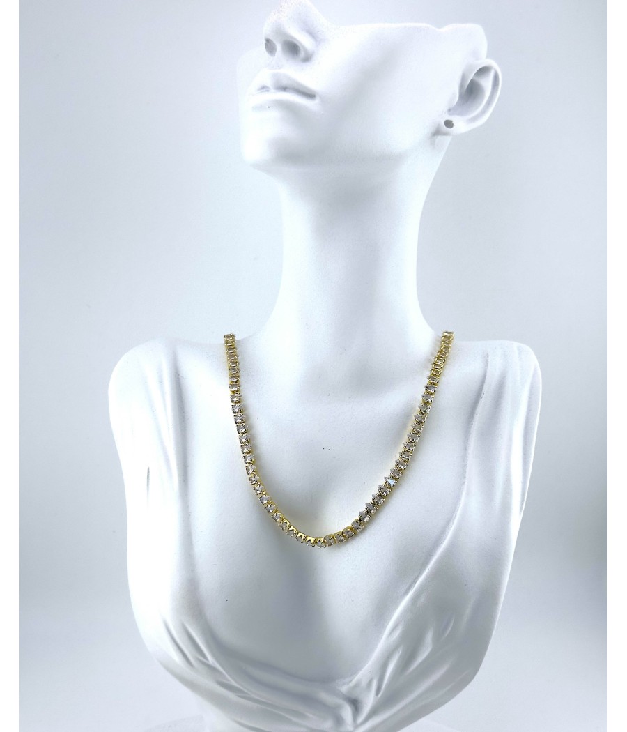 Κολιέ Ριβιέρα Μακρύ με Ζιργκόν – Ασημί & Χρυσό