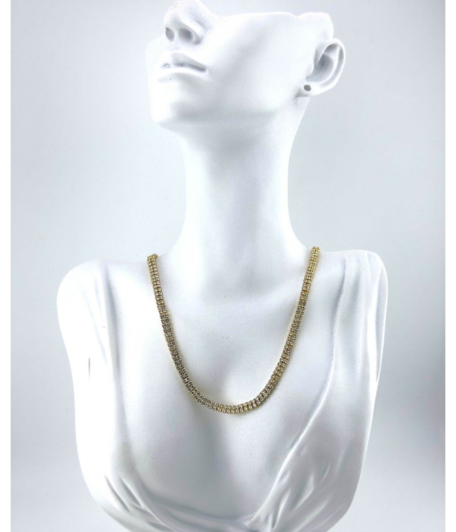 Κολιέ Tennis με Ζιργκόν – Ασήμι & Χρυσό Μακρύ