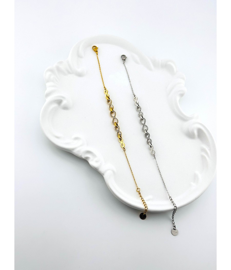 Βραχιόλι Άπειρο με Ζιργκόν – Ατσάλι & Χρυσό