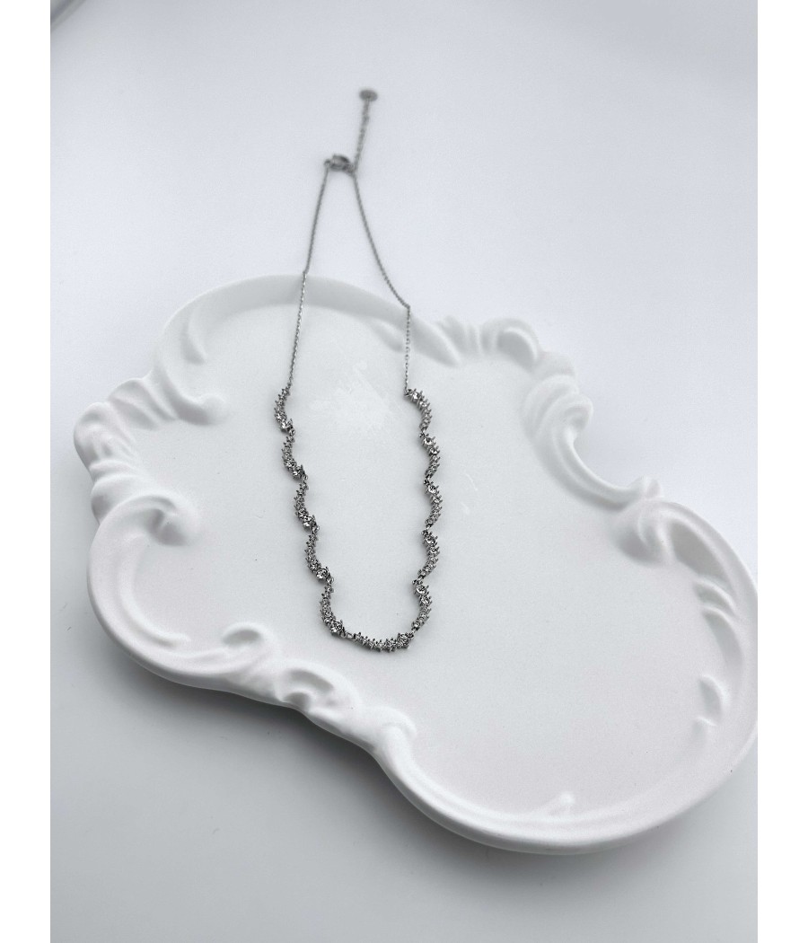 Κολιέ με Ζιργκόν Κυματιστό Σχέδιο σε Ασημί & Χρυσό