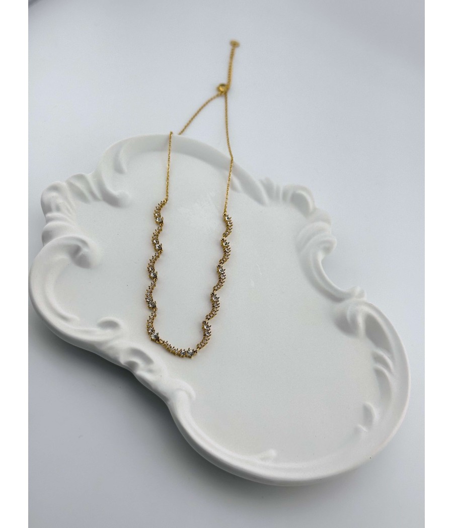 Κολιέ με Ζιργκόν Κυματιστό Σχέδιο σε Ασημί & Χρυσό