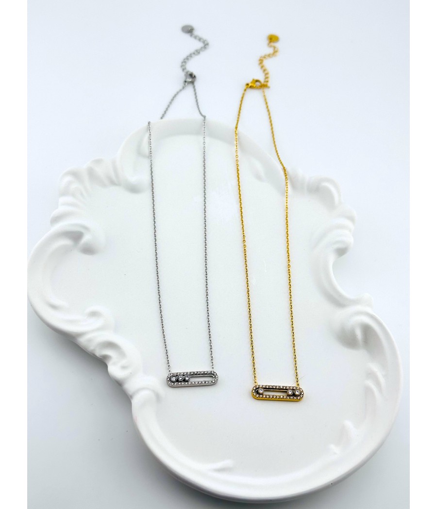 Κολιέ με Ζιργκόν & Διακριτικό Σχέδιο – Ασήμι & Χρυσό