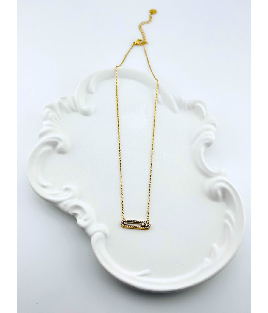 Κολιέ με Ζιργκόν & Διακριτικό Σχέδιο – Ασήμι & Χρυσό