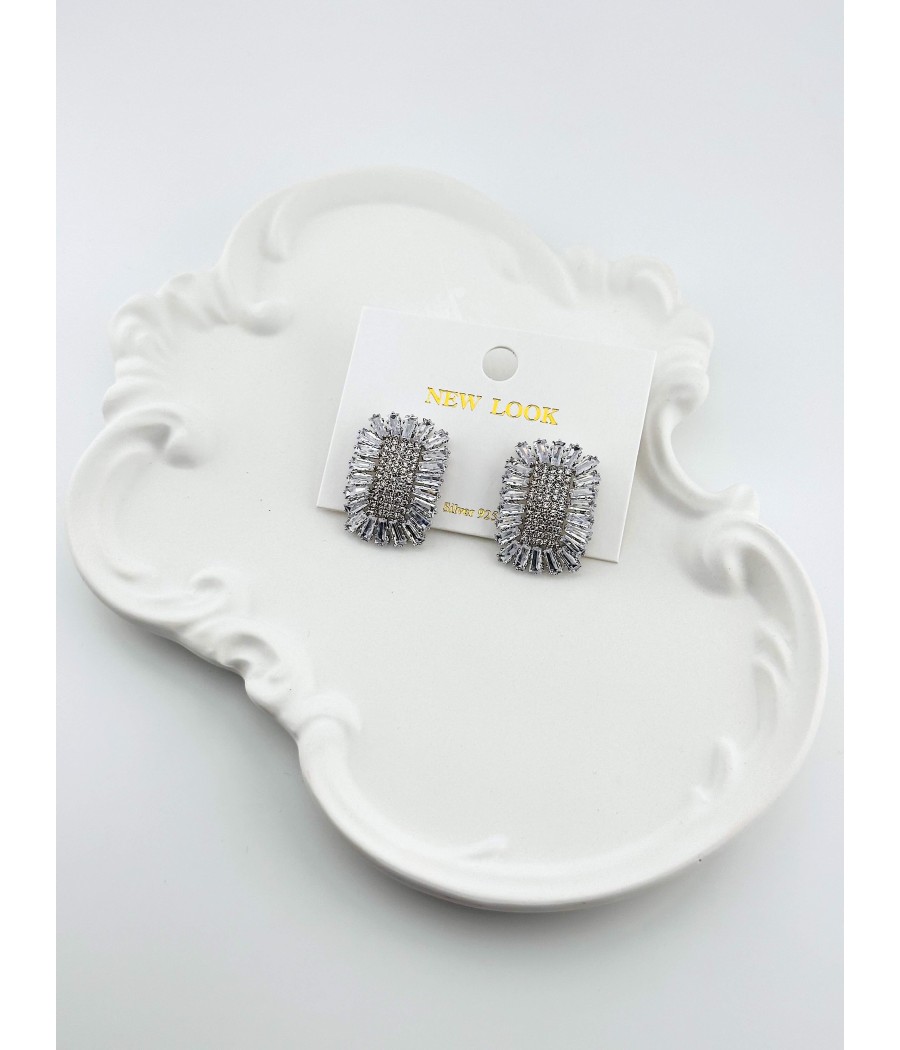 Σκουλαρίκια Statement με Ζιργκόν – Ασήμι & Χρυσό