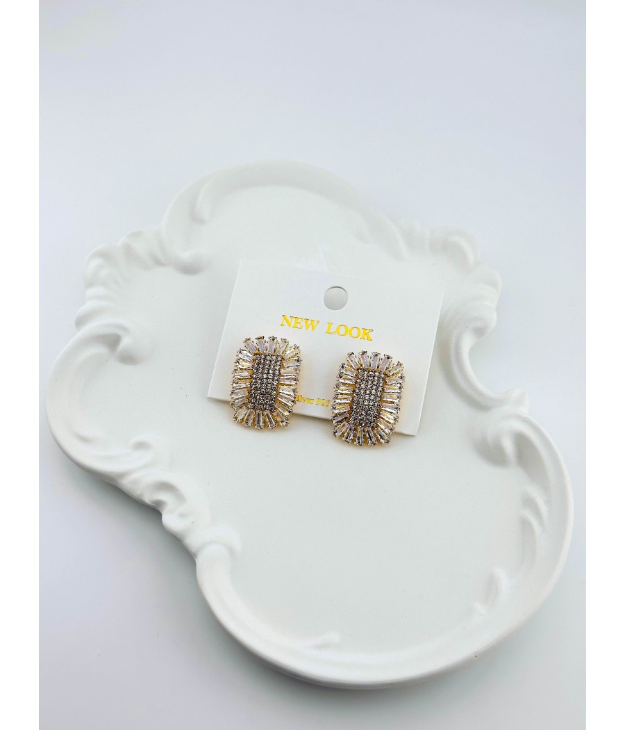 Σκουλαρίκια Statement με Ζιργκόν – Ασήμι & Χρυσό