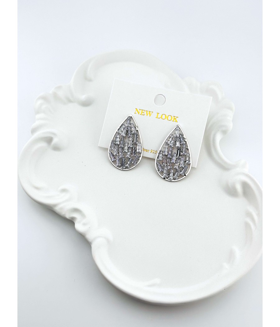 Σκουλαρίκια Δάκρυ με Ζιργκόν – Ασήμι & Χρυσό