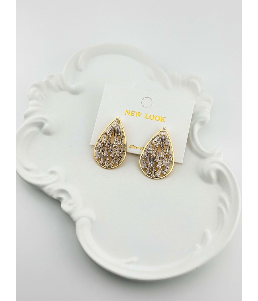 Σκουλαρίκια Δάκρυ με Ζιργκόν – Ασήμι & Χρυσό