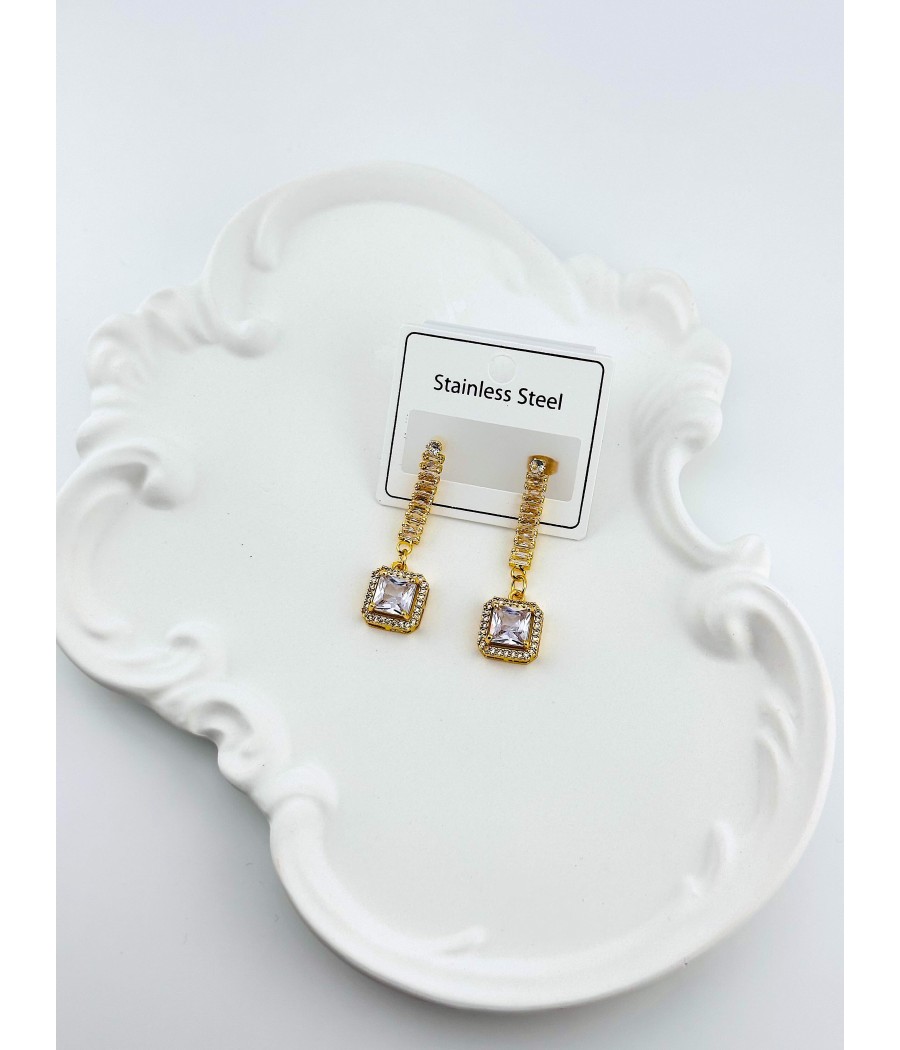 Σκουλαρίκια Κρεμαστά με Ζιργκόν – Ασήμι & Χρυσό