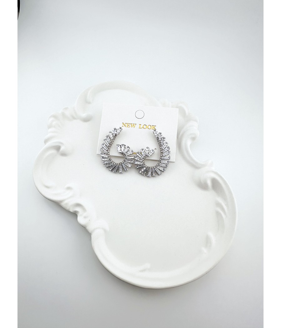 Σκουλαρίκια Ημικρίκοι με Πέτρες Ζιργκόν – Χρυσό & Ασήμι