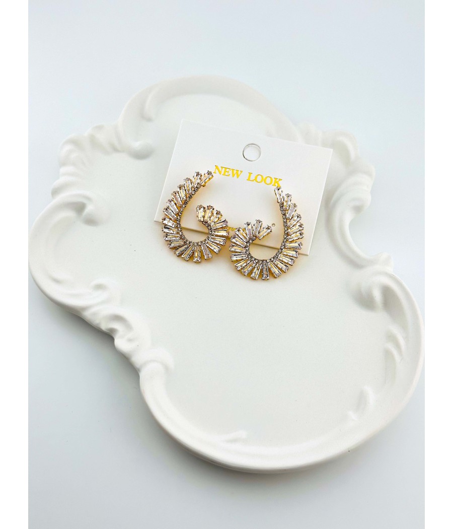 Σκουλαρίκια Ημικρίκοι με Πέτρες Ζιργκόν – Χρυσό & Ασήμι