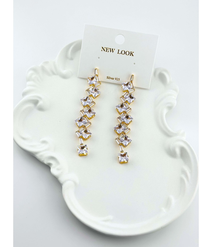 Μακριά Σκουλαρίκια με Ζιργκόν σε Ασήμι & Χρυσό