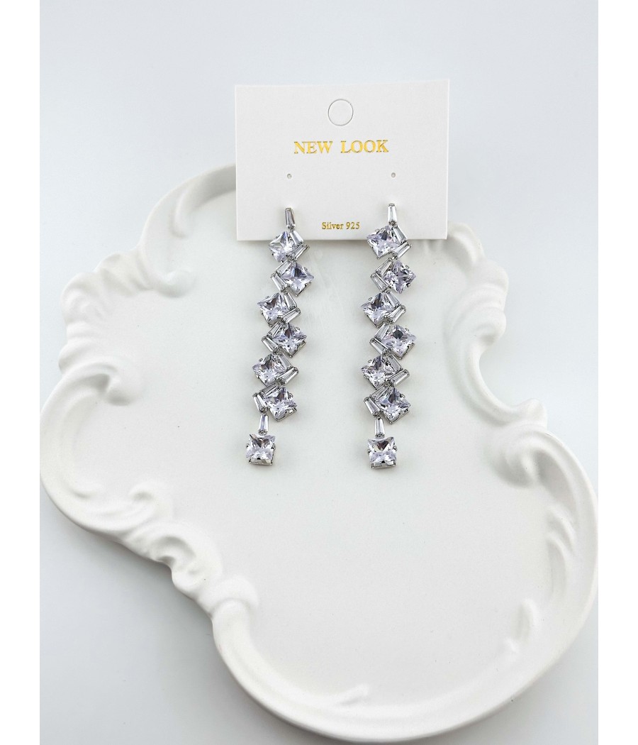 Μακριά Σκουλαρίκια με Ζιργκόν σε Ασήμι & Χρυσό