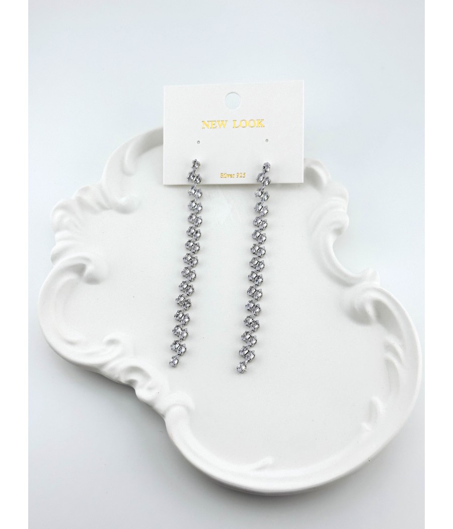 Σκουλαρίκια Μακριά με Ζιργκόν – Ασήμι & Χρυσό