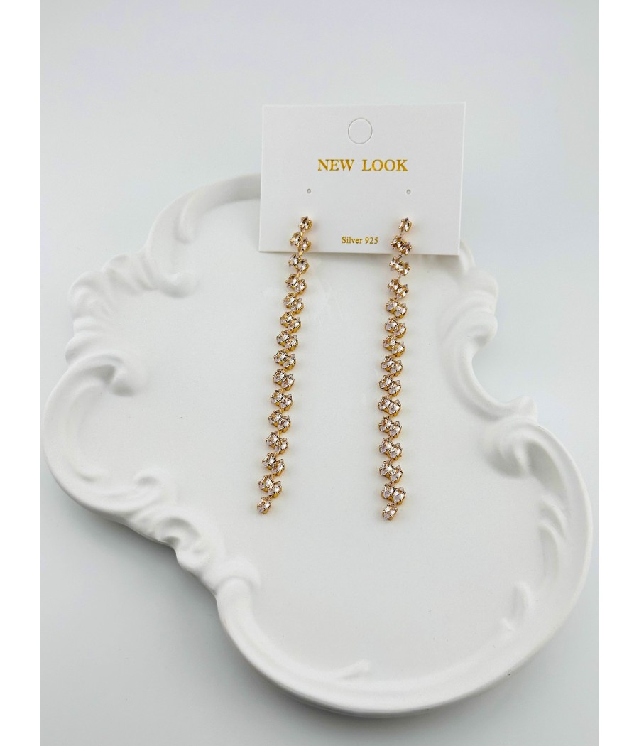 Σκουλαρίκια Μακριά με Ζιργκόν – Ασήμι & Χρυσό