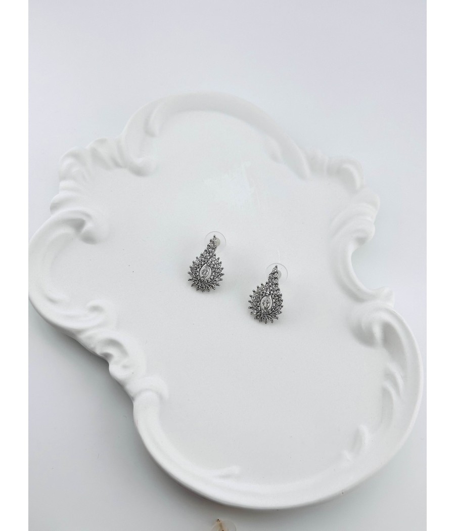 Σκουλαρίκια Δάκρυ με Λευκά & Χρυσά Ζιργκόν