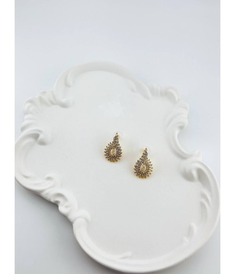 Σκουλαρίκια Δάκρυ με Λευκά & Χρυσά Ζιργκόν