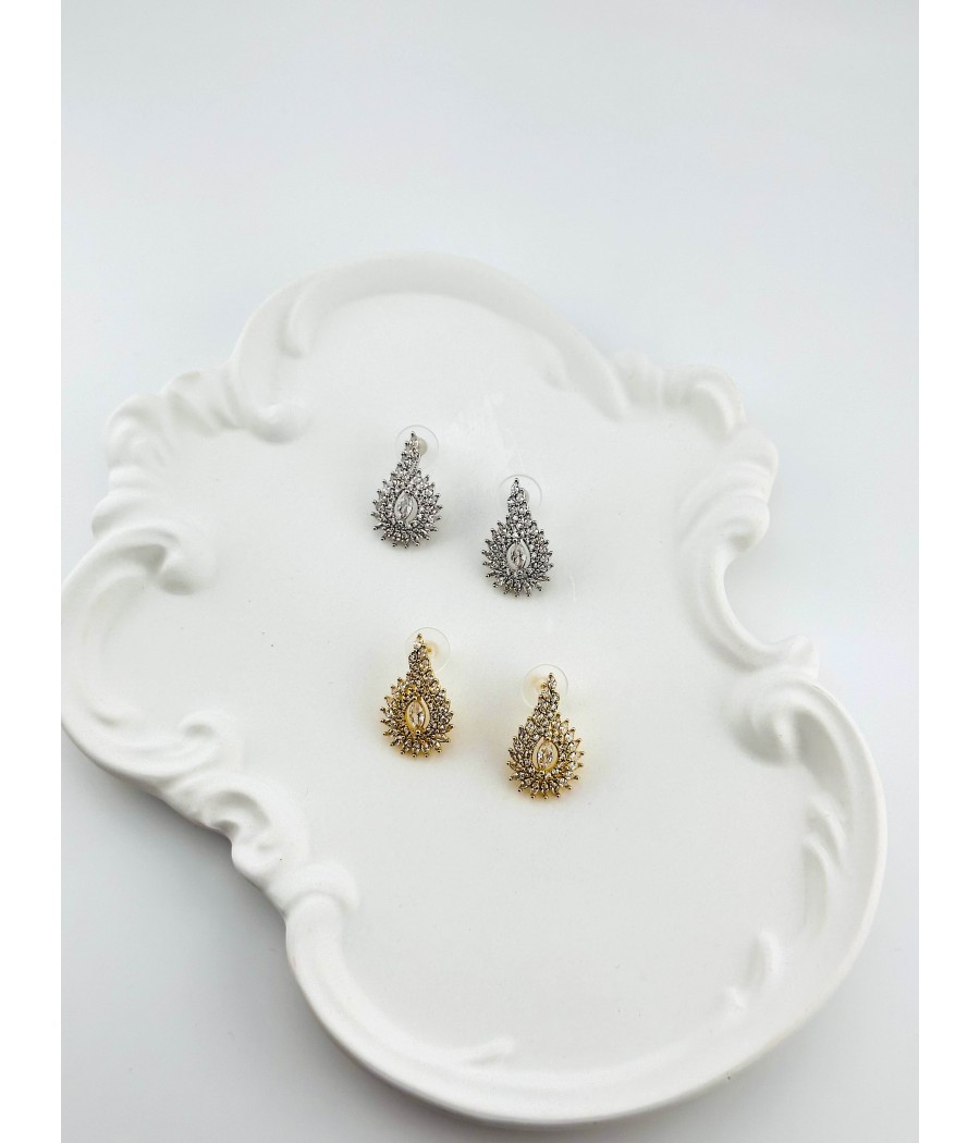 Σκουλαρίκια Δάκρυ με Λευκά & Χρυσά Ζιργκόν