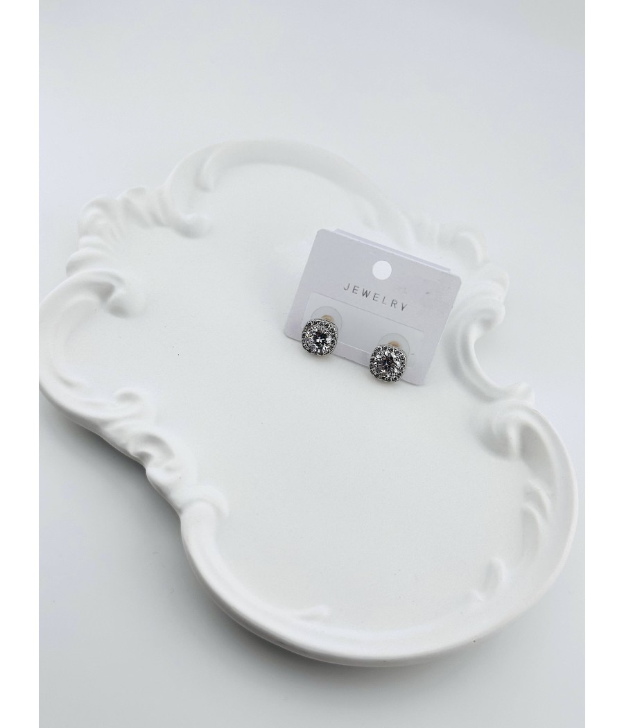 Σκουλαρίκια Κλασικά Καρφωτά με Ζιργκόν – Ασήμι & Χρυσό