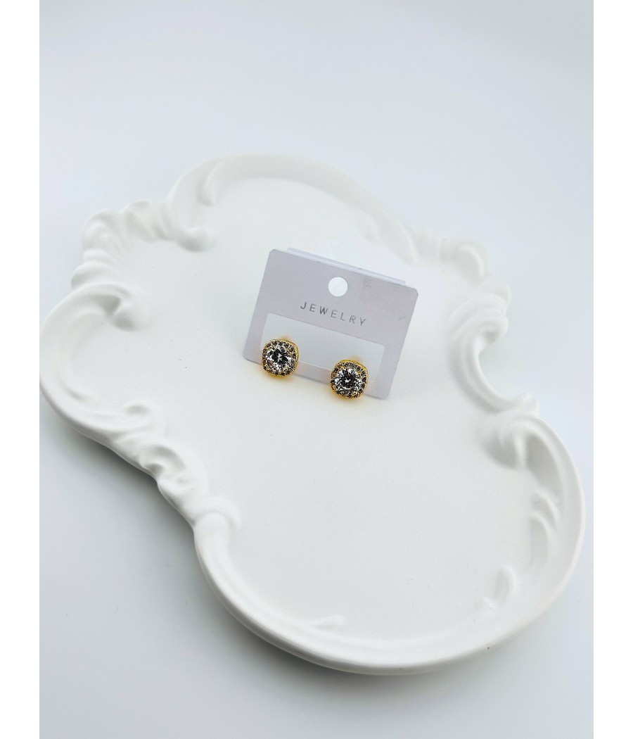 Σκουλαρίκια Κλασικά Καρφωτά με Ζιργκόν – Ασήμι & Χρυσό