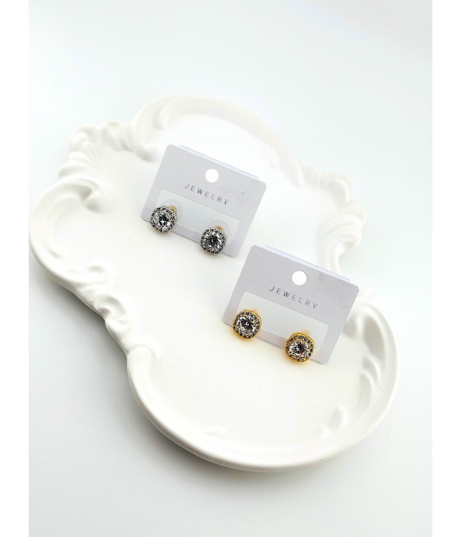 Σκουλαρίκια Κλασικά Καρφωτά με Ζιργκόν – Ασήμι & Χρυσό