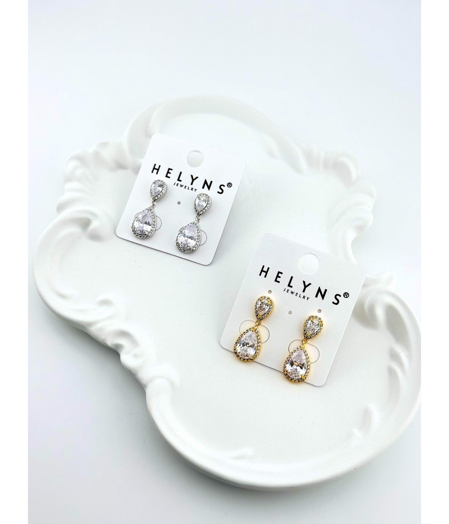 Σκουλαρίκια Δάκρυ με Ζιργκόν – Ασήμι & Χρυσό