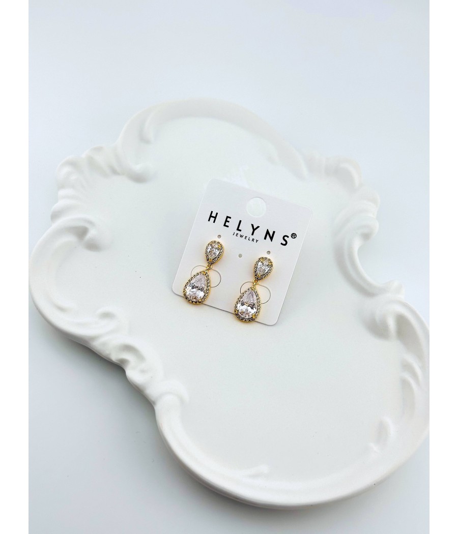 Σκουλαρίκια Δάκρυ με Ζιργκόν – Ασήμι & Χρυσό